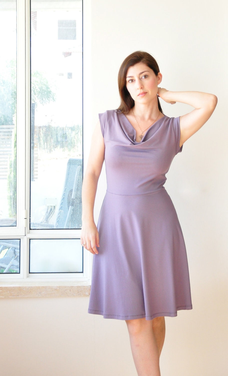 Cowl Neck Dress With Pockets / Custom Womens Dress /Casual Chic Dress By Lirola