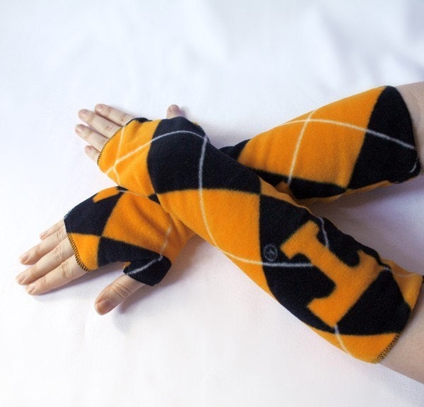 argyle armwarmers made from UNIVERSITY OF TENNESSEE VOLUNTEERS fleece