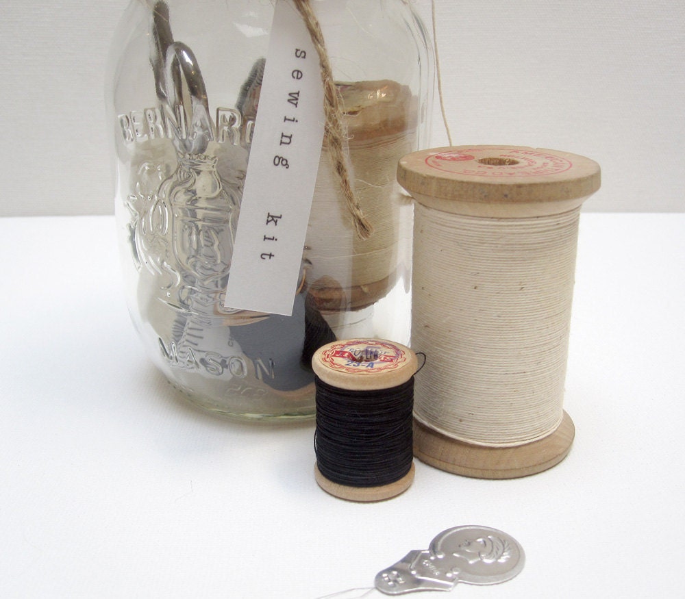 sewing kit in mason jar