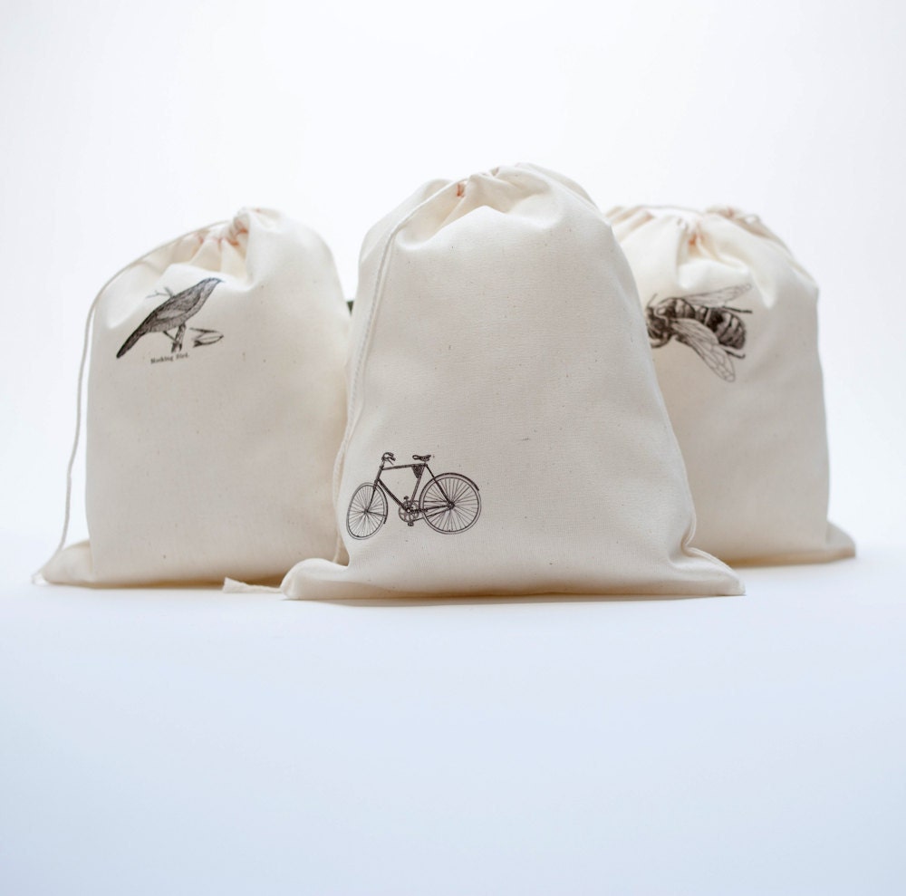3 cotton bags with images