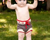 Sock Monkey Wool Soaker Diaper Cover Small