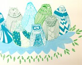 Blue Winter Owls