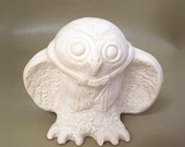 White Owl Art Sculpture - OOAK Ceramic Figurine - Bisque Porcelain