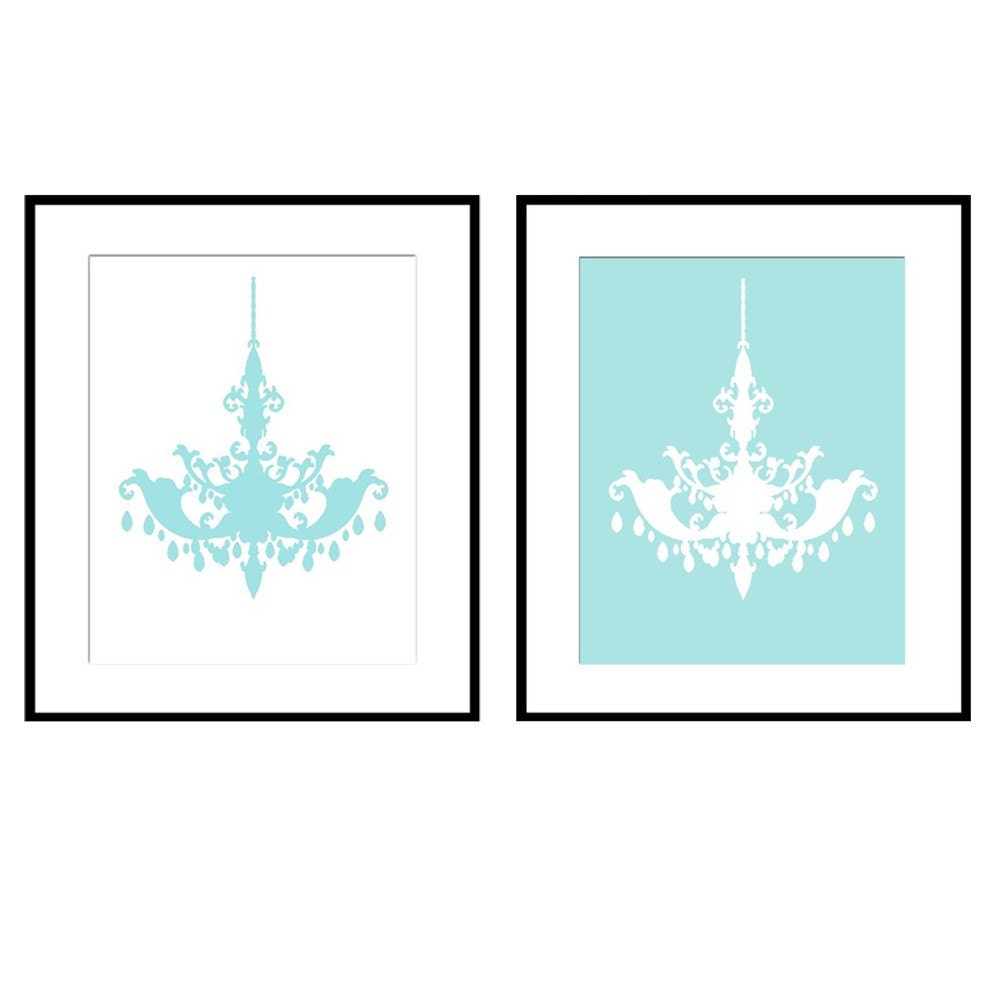 Chandelier Duo - Set of Two Coordinating 8x10 Silhouette Prints - Girl, Nursery, Teen, Bathroom - CHOOSE YOUR COLORS