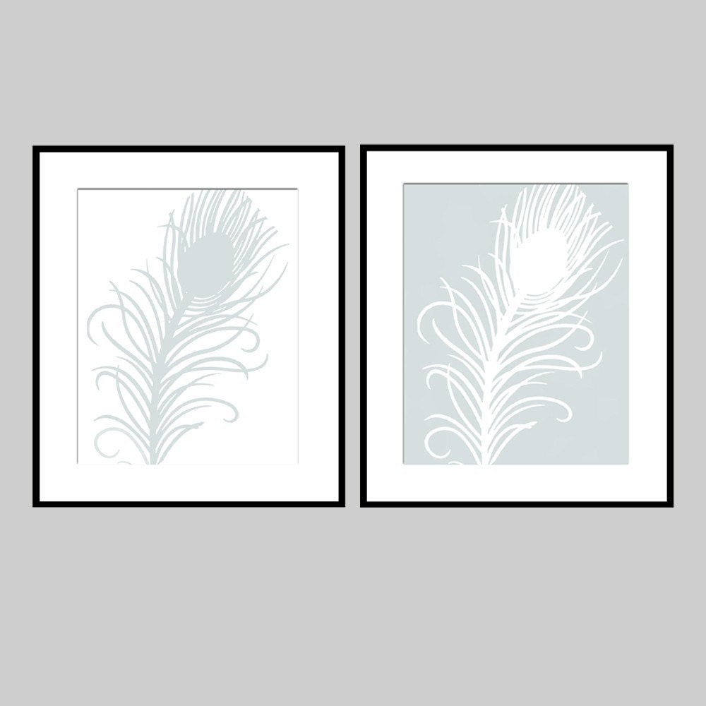 Feather Duo - Set of Two Coordinating 8x10 Silhouette Prints - Choose Your Colors - Shown in Sea Salt