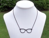 SALE - Beatrice - Quirky Cute Nerd Glasses Short Black Chain Pendant Necklace