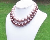 Marco - Chunky, Graduated Metallic Golden Rose Blush Double Strand Pearl Beaded Necklace