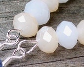 Traci - Neutral Multifaceted Rondel Beaded Silver Dangle Earrings - Opaque White and Cream