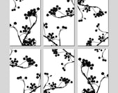 Modern Botanical Collection - Set of Six Large Coordinating 11x17 Floral Nature Prints - Choose Your Colors - Shown in Black and White