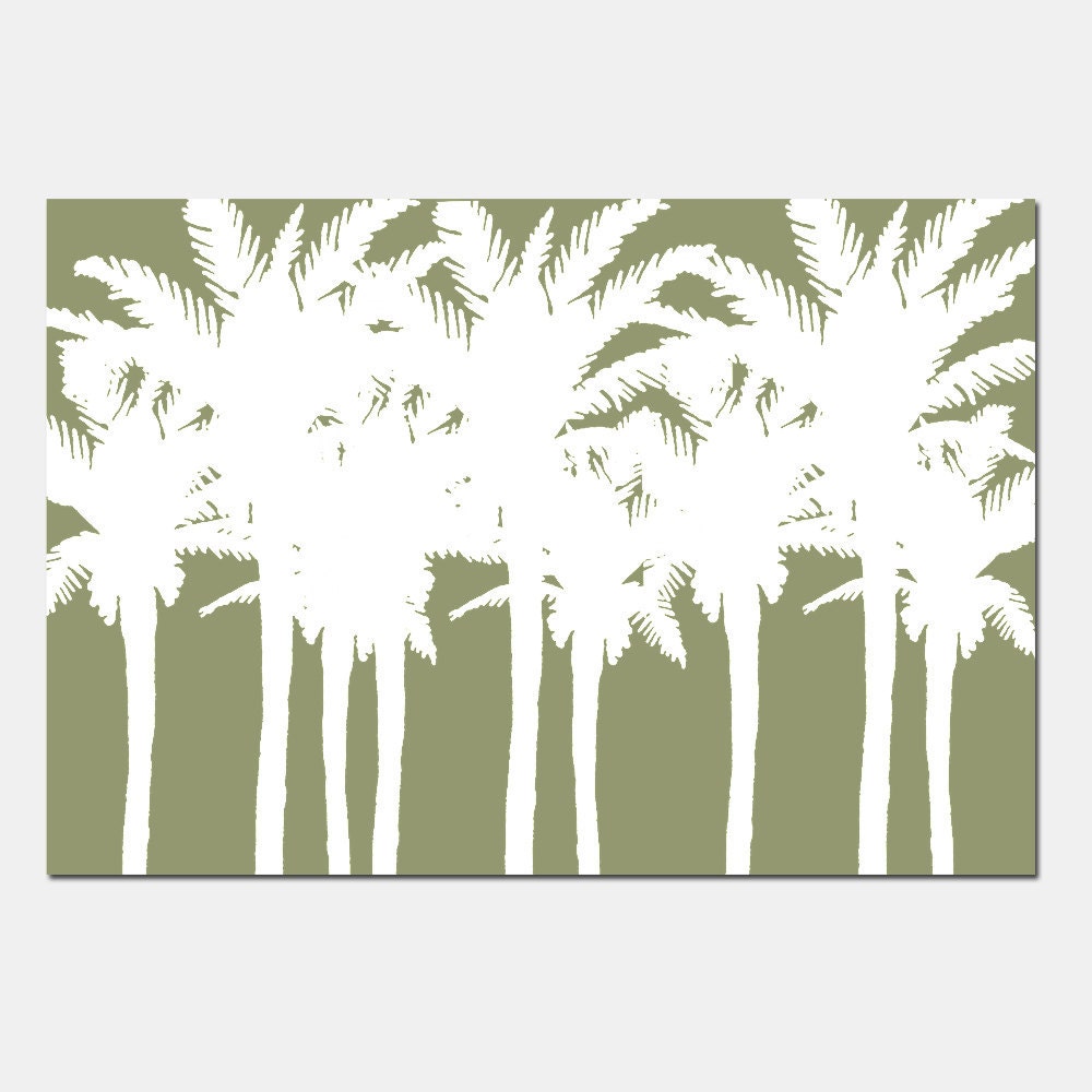Palm Tree Silhouette - 13x19 Poster Size Print - Tropical Island Decor - Choose Your Colors - Shown in Sage Green, Navy Blue, Gray, and More