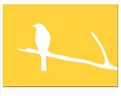 Bird on Branch Silhouette - 5x7 Print - Modern Nursery Art - Choose Your Colors - Shown in Yellow, Orange, Turquoise, Gray, and More