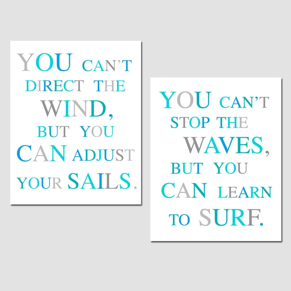 Nautical Inspirational Quote Duo - Set of Two 8x10 Coordinating Typography Prints - Beach House Decor - CHOOSE YOUR COLORS