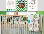 Modern Nursery Trio - Set of Three 11x17 Prints - Twinkle Twinkle Little Star, Chevron Owl, Keep Calm and Rock On - Choose Your Colors