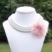 Azalea - Long White Pearl Beaded Necklace with Pink Floral Applique - Can Be Worn MULTIPLE WAYS - See Photos