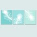 Modern Peacock Feather Trio - Set of Three 8x10 Coordinating Prints - Choose Your Colors - Shown in Aqua Green Ombre