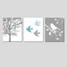 Modern Bird Trio - Set of Three 8x10 Prints - Nursery Decor - Choose Your Colors - Shown in Teal Blue, Baby Blue, White, Gray