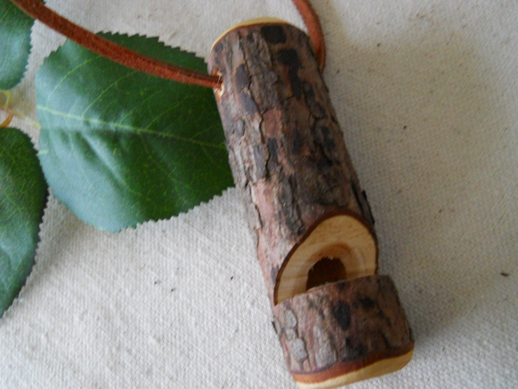 Wooden Whistle Necklace - English Yew Tree Branch Whistle with Leather Suede Cord - For Camping, Hiking, or Nature Lovers