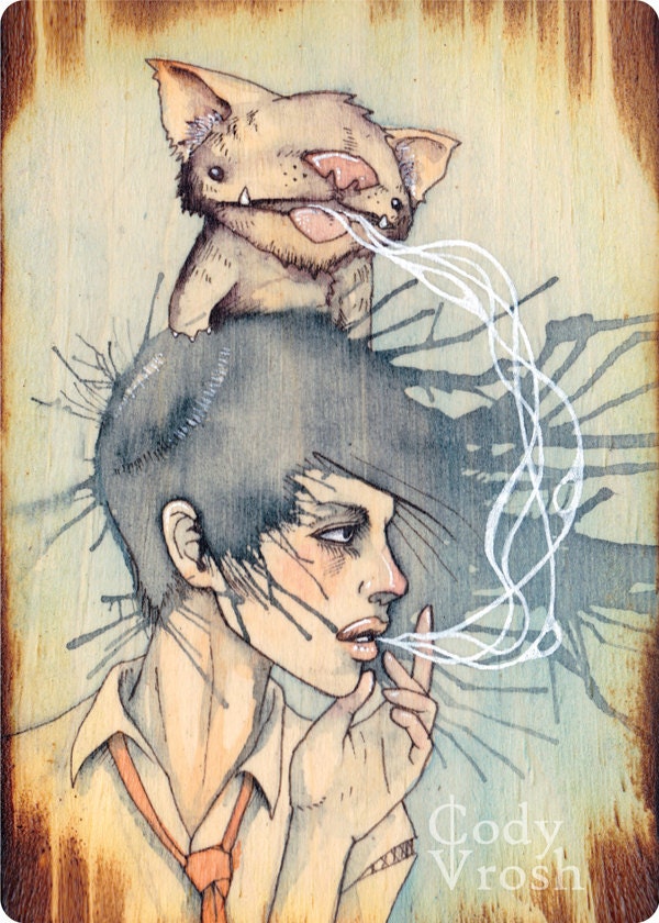 The Breath Thief - 5x7" Illustration Art Print by Cody Vrosh - Watercolor on Wood Painting