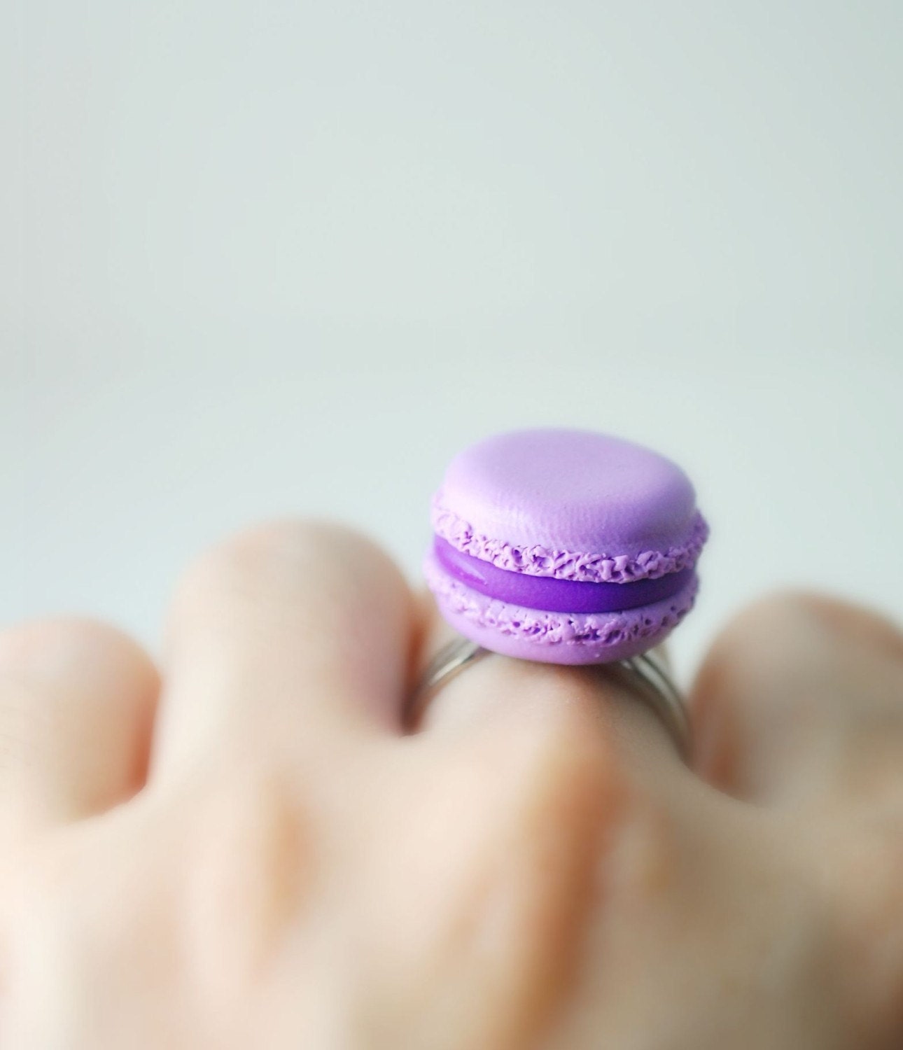 Lavender French Macaroon Ring Handmade Miniature Food Polymer Clay  Jewelry