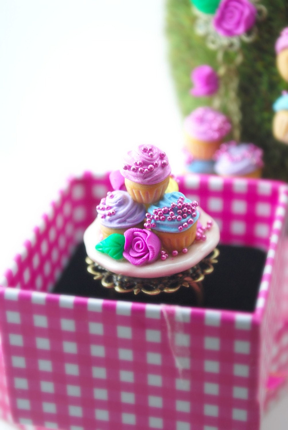 Marie Antoinette Cupcake Ring in Mniature Polymer Clay Food Jewelry