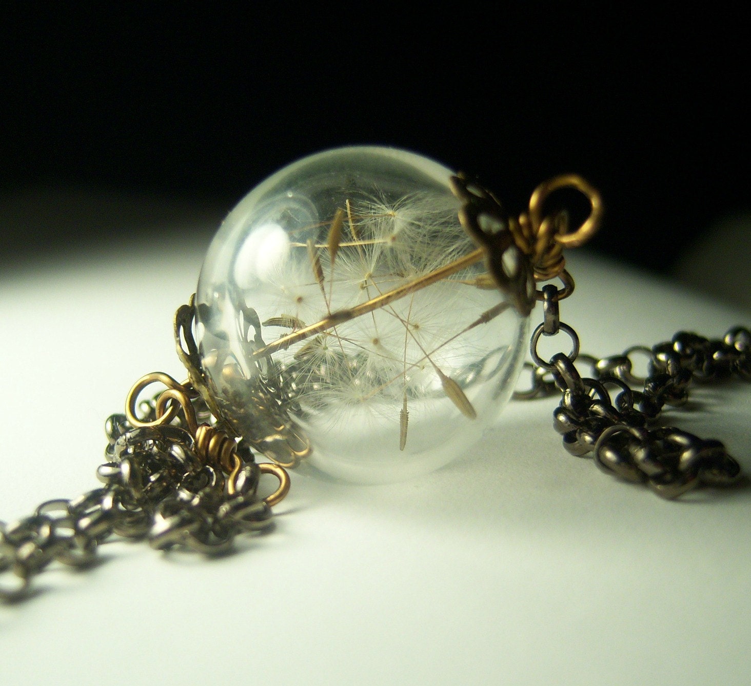 Dandelion Necklace Make A Wish Dandelion Seed Hollow Lampwork Bead Round Necklace  - 30 inches