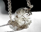 SILVER Dandelion Necklace Make A Wish Dandelion Seed Hollow Lampwork Bead Round Necklace  - 24 inches
