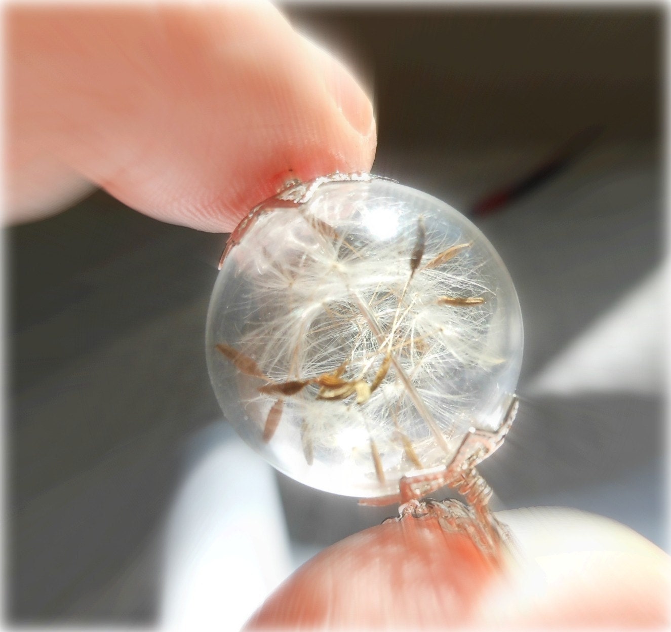 SILVER Dandelion Necklace Make A Wish Dandelion Seed Hollow Lampwork Bead Round Necklace  - 24 inches
