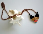 Yuchi Rainbow Dipped Arrowhead Chevron Geometric Tribal Necklace in Black, Gold, Coral, Orange and Turquoise  Color Block