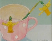 limited edition laser print, titled 'Daffs in a Spotty Cup'