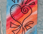 Heart painting, Original ACEO Art Heart Rainbow Painting