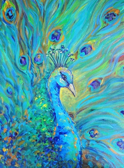 Peacock Bird Signed Print on canvas