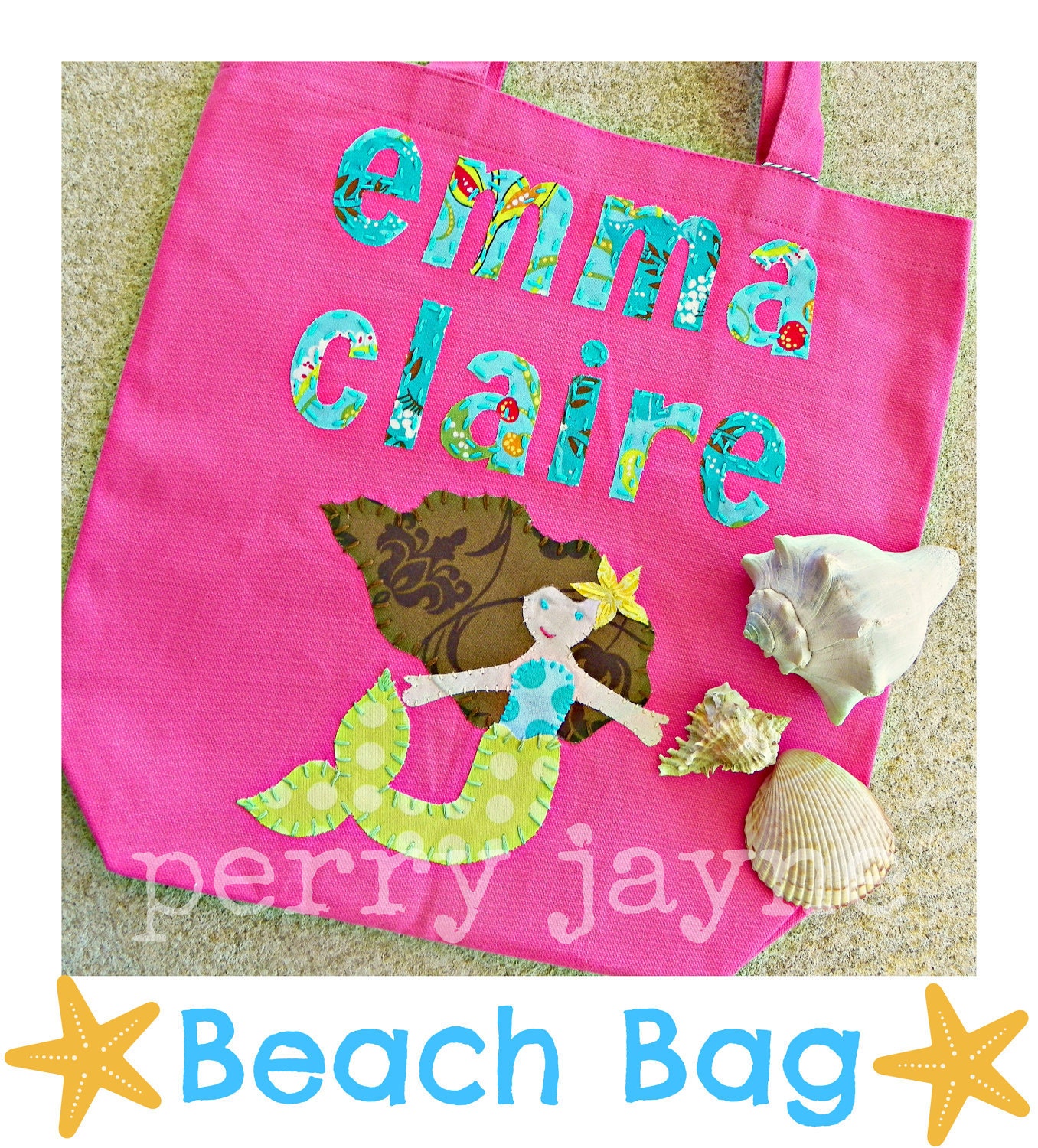 Custom Enchanted Mermaid - Beach Bag, purse, or Diaper Tote.