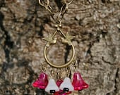 Pink Passion Necklace and Earrings Set - sparrows, pink and white flowers