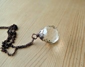 Faceted Glass Necklace - champagne glass pendant, copper