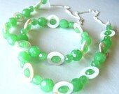 Jade Glass Necklace - EXTRA LONG, green glass, white shell