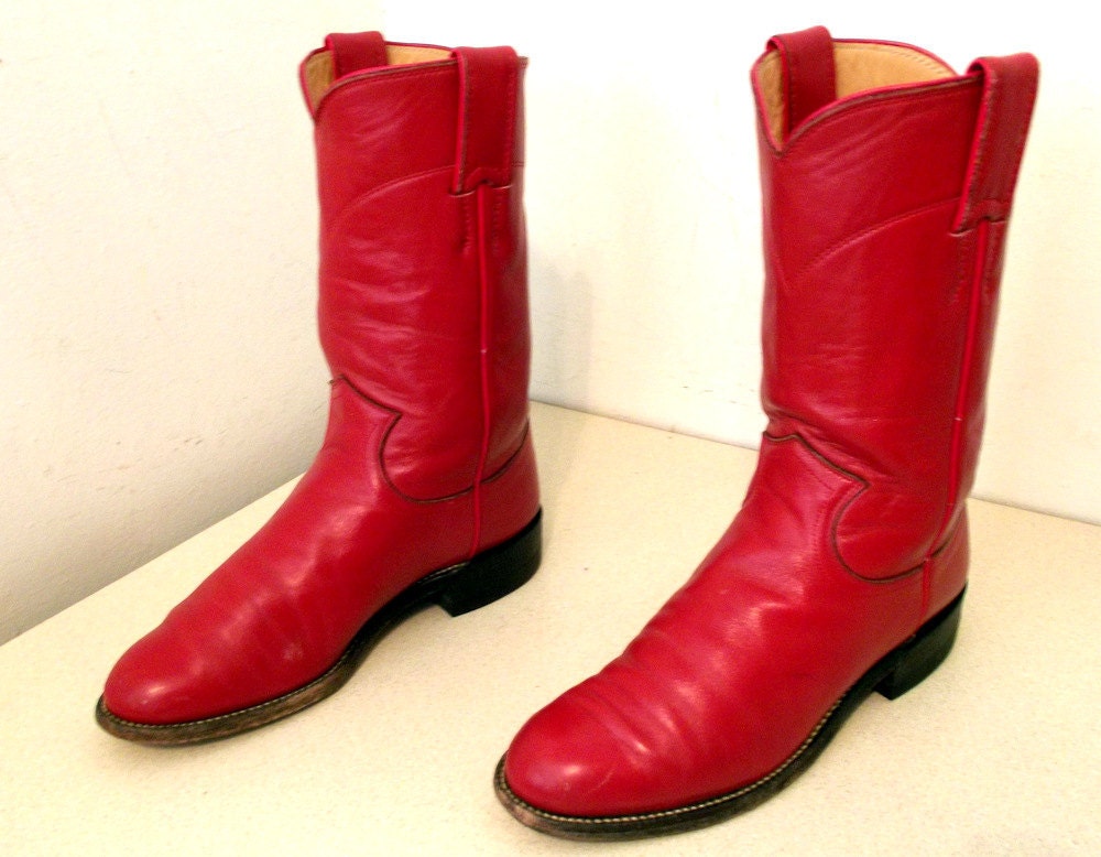 Red leather Roper style Justin brand cowboy boots