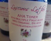 AHA Facial Toner with Organic Multiple Fruit Acids Blend and Essential Oils - 98 Percent Organic, Paraben Free, Vegan