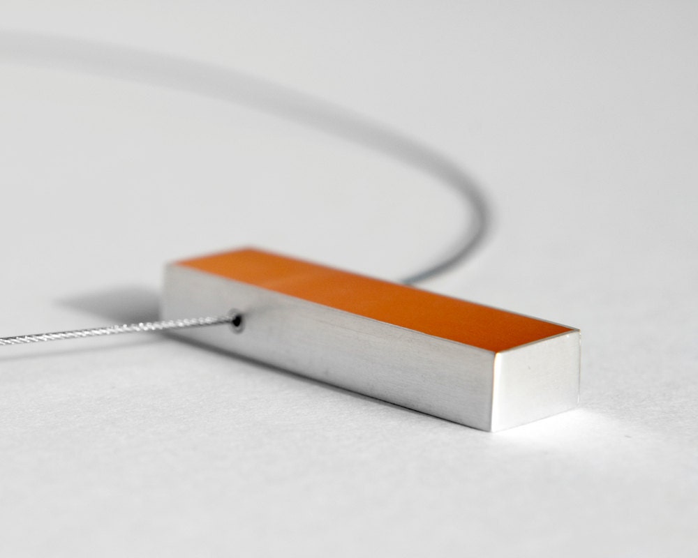 On My Way necklace in orange resin and sterling silver -- Halloween, Autumn, fall