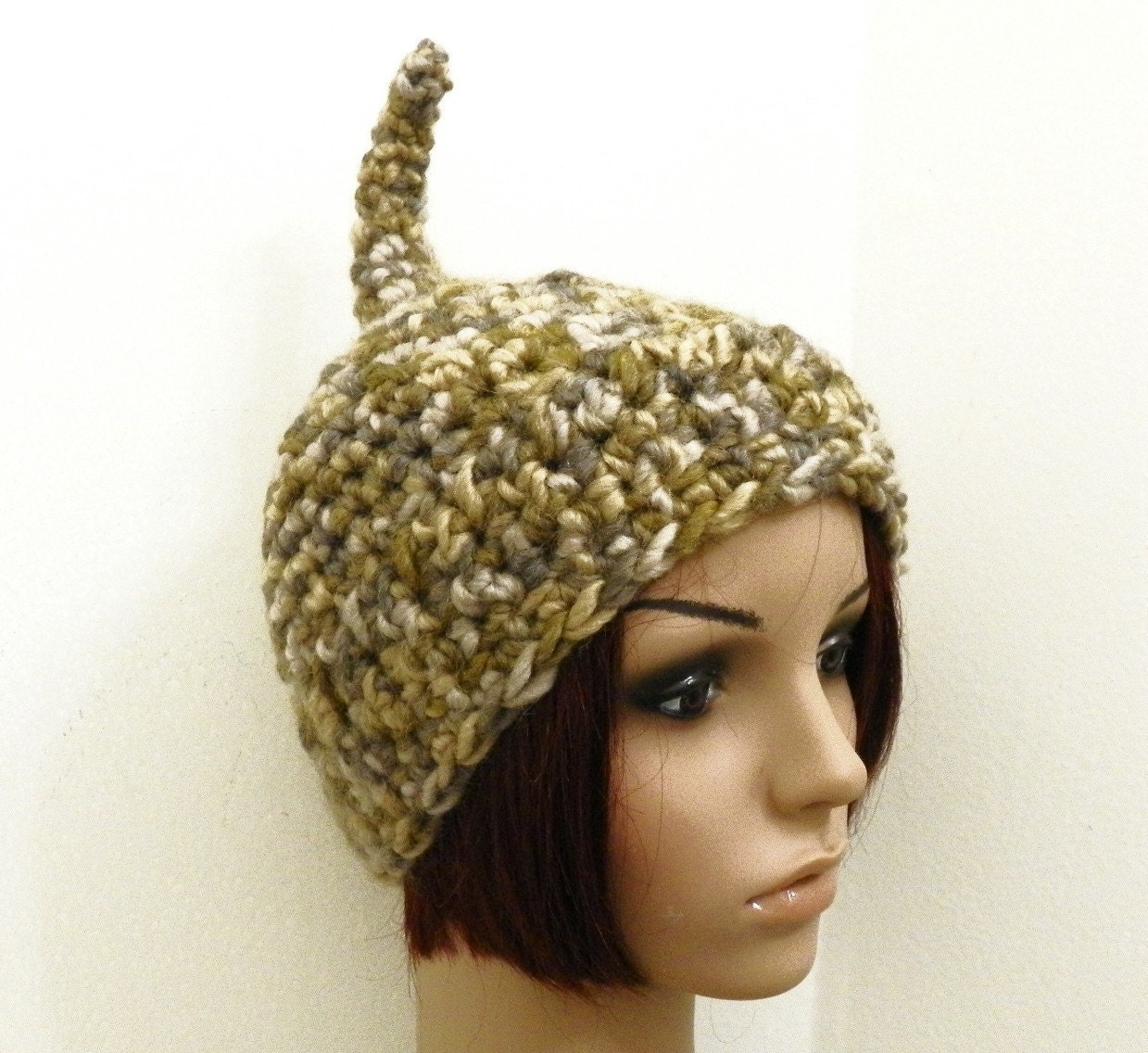 SALE - Chunky Pixie2 Hat in Multicolors - Tans,Beige,Taupe - Hand Crocheted