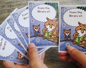 Starry Owl Book Stickers, set of 6 adhesive labels, ex-libris library bookplates, full colour, recycled