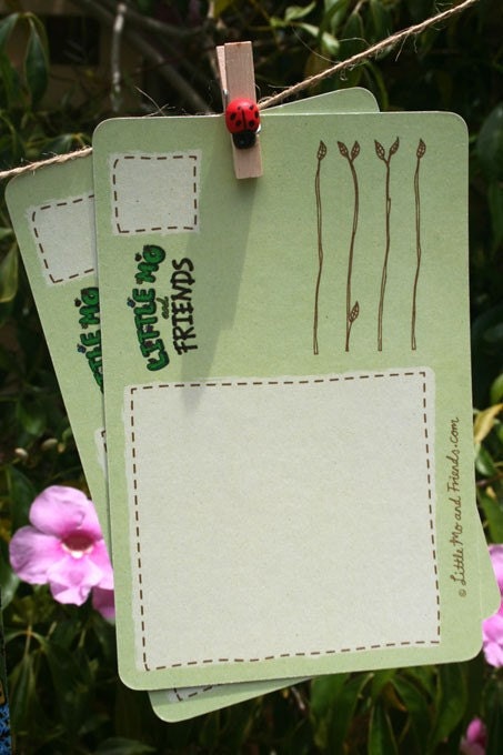 In The Garden Postcards - set of 6, recycled note cards, trees and birds, sleeping cat, original illustrations
