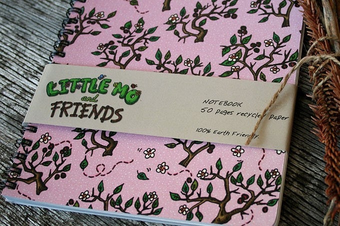 CHERRY BLOSSOM IN VALENTINE NOTEBOOK, 50 bound pages, recycled paper, for school, office