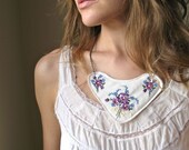 Violet Bouquet Necklace - vintage handkerchief - textile statement piece - by Corrieberry Pie