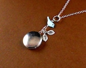 Personalized Silver Mother of Pearl Sparrow Initial Hand Stamped Locket Necklace