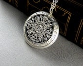 Silver Large Locket, Round Floral Flower Locket, Filigree Neo Victorian Locket Necklace-LEGACY