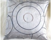 Embroidered gray silk throw pillow with retro circle design 20 inch cushion cover 2 pieces
