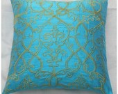 Aqua Blue Filigree throw pillow cover 16X16 inch cushion cover