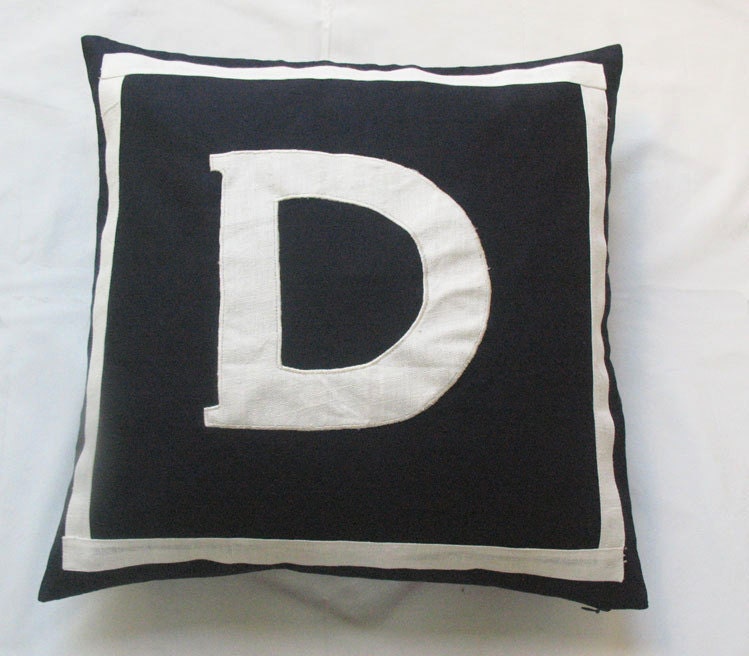 Letter D black and white monogram pillow cover 18 inch - IN STOCK