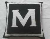 Letter M black and white monogram pillow cover 18 inch - IN STOCK