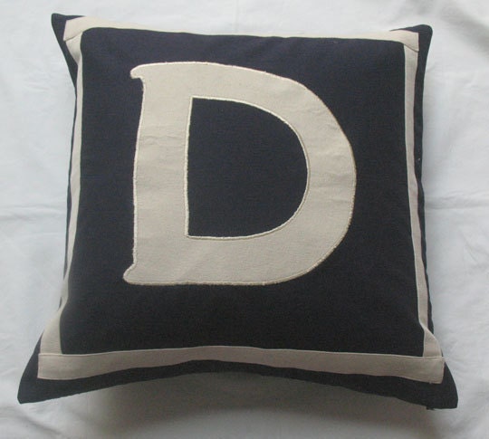 Letter D midnight blue and beige monogram pillow cover 20 inch - IN STOCK